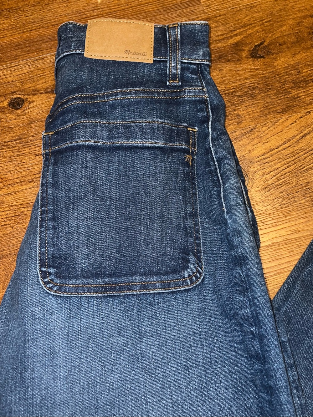 Madewell Emmet Wide Leg High Rise Dark Wash Blue Denim Patch Pockets Size 25 - Picture 9 of 13
